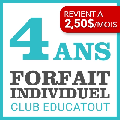 Club educatout <br>Forfait thmatique 4 ANS <br>REVIENT  2.50$
