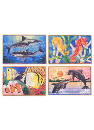 Ensemble de 4 casse-t�te en bois- Th�me les fonds marins
