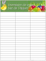 Inventaire bac de Pâques Inventaire bac de Pâques