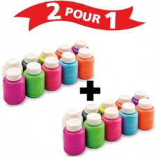 10 pots de peinture lavable - Couleurs néons + 1 GRATUIT