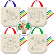 4 sacs en toile à colorier - Noël