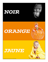 Affiche thématique poupons-Noir orange jaune Affiche thématique poupons-Noir orange jaune