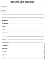 Cahier de planification des ateliers Cahier de planification des ateliers