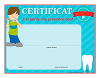 Certificat interactif-J’ai perdu ma première dent