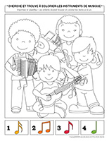 Cherche et trouve à colorier-Instruments de musique