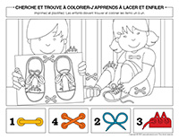 Cherche et trouve à colorier-J’apprends à lacer et enfiler