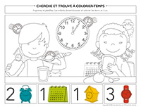 Cherche et trouve à colorier-Le temps