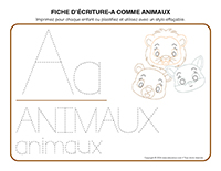 Fiches d&rsquo;ecriture-A comme Animaux 2026