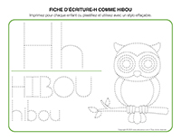 Fiches d’écriture-H comme hibou 2024