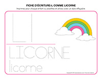 Fiches d'écriture-L comme licorne 2025