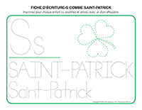 Fiches decriture-S comme Saint-Patrick