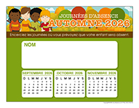 Liste absences-Automne 2026-1 enfant