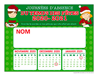 Liste des absences-Temps des Fêtes 2020-2021-1 enfant