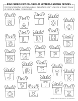 Pige cherche et colorie les lettres-Cadeaux de Noel
