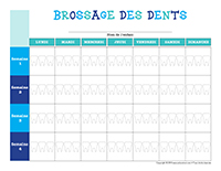 Tableau de brossage des dents à colorier