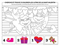 cherche et trouve à colorier-Lutins de la Saint-Valentin